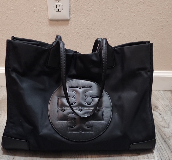 Tory Burch Ella Black Nylon Tote HandBag - Picture 4 of 17